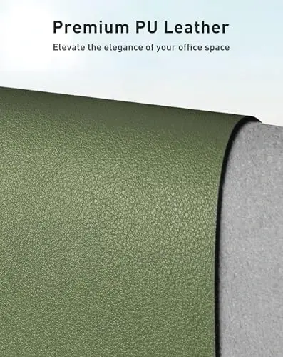 Aothia Faux Leather Desk Mat - Large Mouse Pad, Non-Slip PU Leather Blotter, Waterproof Writing Surface for Office and Home (Olive Green, 42