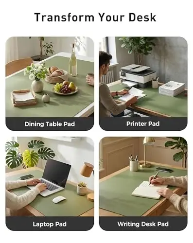 Aothia Faux Leather Desk Mat - Large Mouse Pad, Non-Slip PU Leather Blotter, Waterproof Writing Surface for Office and Home (Olive Green, 42