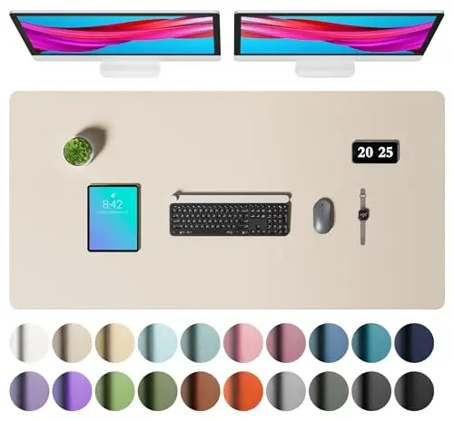 Aothia Faux Leather Desk Mat – Large Mouse Pad, Non-Slip PU Leather Blotter, Waterproof Writing Surface for Office and Home (Aqua, 47.2