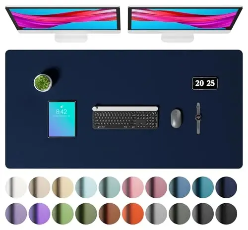 Aothia Faux Leather Desk Mat – Large Mouse Pad, Non-Slip PU Leather Blotter, Waterproof Writing Surface for Office and Home (Aqua, 47.2