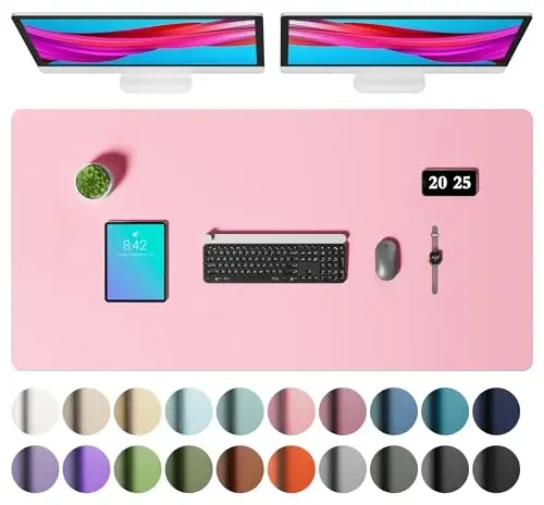 Aothia Faux Leather Desk Mat – Large Mouse Pad, Non-Slip PU Leather Blotter, Waterproof Writing Surface for Office and Home (Fairy Pink, 47.2