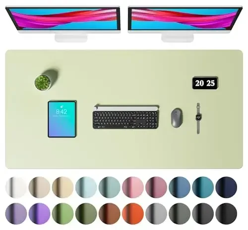 Aothia Faux Leather Desk Mat – Large Mouse Pad, Non-Slip PU Leather Blotter, Waterproof Writing Surface for Office and Home (Grass Green, 47.2