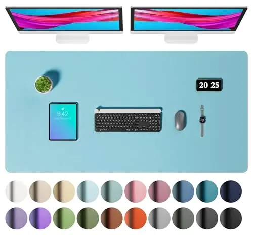 Aothia Faux Leather Desk Mat – Large Mouse Pad, Non-Slip PU Leather Blotter, Waterproof Writing Surface for Office and Home (Aqua, 47.2