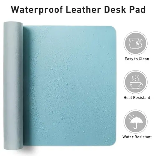 Aothia Faux Leather Desk Mat – Large Mouse Pad, Non-Slip PU Leather Blotter, Waterproof Writing Surface for Office and Home (Aqua, 47.2