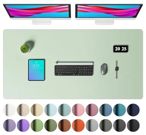 Aothia Faux Leather Desk Mat – Large Mouse Pad, Non-Slip PU Leather Blotter, Waterproof Writing Surface for Office and Home (Aqua, 47.2