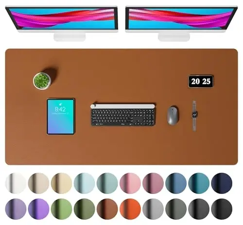 Aothia Faux Leather Desk Mat – Large Mouse Pad, Non-Slip PU Leather Blotter, Waterproof Writing Surface for Office and Home (Brown, 47.2