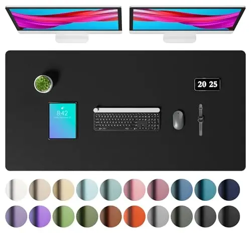 Aothia Faux Leather Desk Mat – Large Mouse Pad, Non-Slip PU Leather Blotter, Waterproof Writing Surface for Office and Home (Black, 47.2