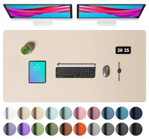 Aothia Faux Leather Desk Mat – Large Mouse Pad, Non-Slip PU Leather Blotter, Waterproof Writing Surface for Office and Home (Aqua, 47.2