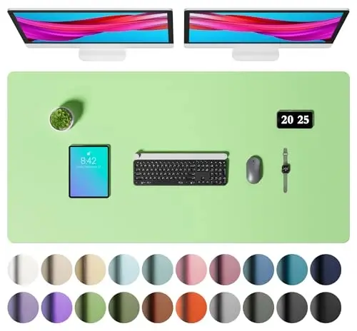 Aothia Faux Leather Desk Mat – Large Mouse Pad, Non-Slip PU Leather Blotter, Waterproof Writing Surface for Office and Home (Foam Green, 47.2
