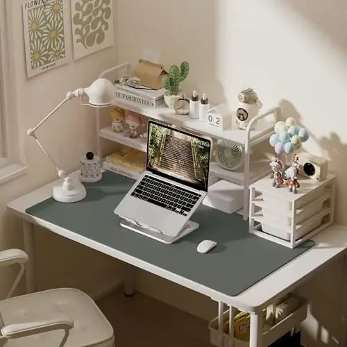 Aothia Faux Leather Desk Mat – Large Mouse Pad, Non-Slip PU Leather Blotter, Waterproof Writing Surface for Office and Home (Aqua, 47.2