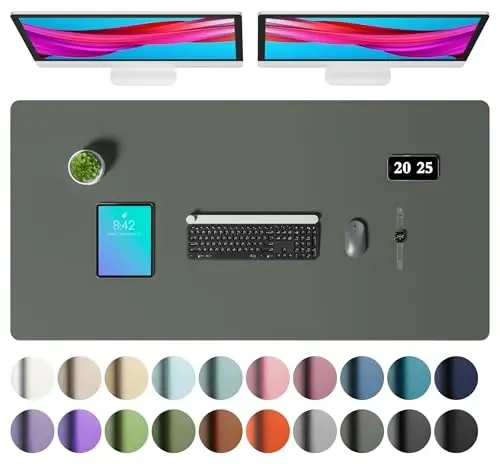 Aothia Faux Leather Desk Mat – Large Mouse Pad, Non-Slip PU Leather Blotter, Waterproof Writing Surface for Office and Home (Jungle Green, 47.2