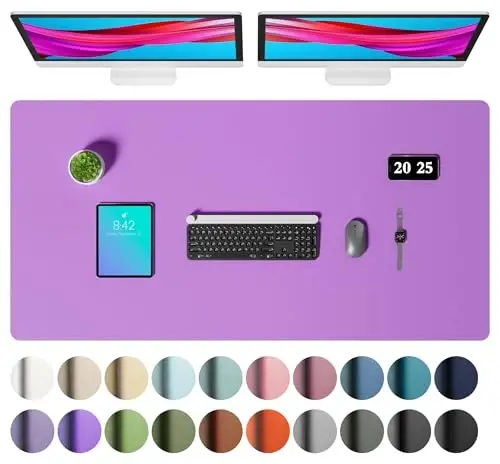 Aothia Faux Leather Desk Mat – Large Mouse Pad, Non-Slip PU Leather Blotter, Waterproof Writing Surface for Office and Home (Iris Violet, 47.2