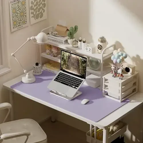 Aothia sun'iy charm stol mati - Katta sichqoncha paneli, sirpanmaydigan PU charm qog'oz, ofis va uy uchun suv o'tkazmaydigan yozuv sirt (Lavanda, 47.2