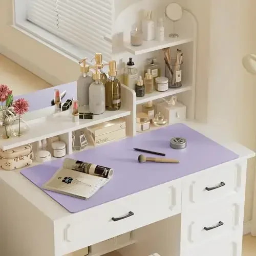 Aothia sun'iy charm stol mati - Katta sichqoncha paneli, sirpanmaydigan PU charm qog'oz, ofis va uy uchun suv o'tkazmaydigan yozuv sirt (Lavanda, 47.2