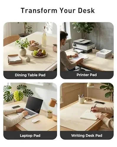 Aothia Sun'iy Charm Stol Matosi - Katta Sichqoncha Matosi, Sirpanmaydigan PU Charm Taglik, Ofis va Uy uchun Suv O'tkazmaydigan Yozish Yuzasi (Bej, 63