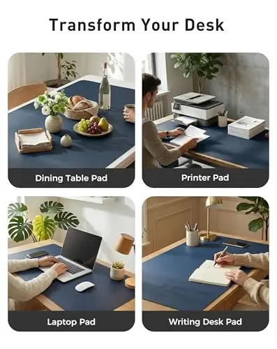Aothia Sun'iy Charm Stol Tagligi - Katta Sichqoncha Gilamchasi, Sirpanmaydigan PU Charm, Ofis va Uy uchun Suv O'tkazmaydigan Yozuv Yuzasi (To'q Ko'k, 63