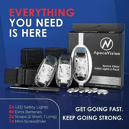 Apace Vision LED Safety Light (2 Pack) with Bonus Items – Clip On Strobe/Running Lights for Runners, Dogs, Bikes, Walking and More - APACE (1)