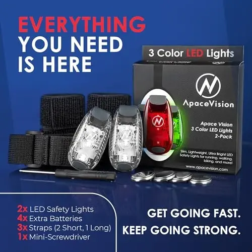 Apace Vision LED Safety Light (2 Pack) with Bonus Items – Clip On Strobe/Running Lights for Runners, Dogs, Bikes, Walking and More - 3