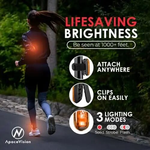 Apace Vision LED Safety Light (2 Pack) with Bonus Items – Clip On Strobe/Running Lights for Runners, Dogs, Bikes, Walking and More - APACE (1)