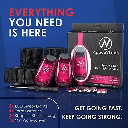 Apace Vision LED Safety Light (2 Pack) with Bonus Items – Clip On Strobe/Running Lights for Runners, Dogs, Bikes, Walking and More - 2