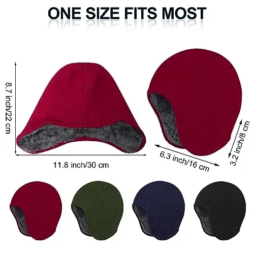 Apoway 4 Pack Winter Warm Earflap Hat Thick Fleece Lined Beanie with Ear Cover Stretchy Watch Skull Cap for Men Women - Apoway (1)