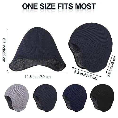 Apoway 4 Pack Winter Warm Earflap Hat Thick Fleece Lined Beanie with Ear Cover Stretchy Watch Skull Cap for Men Women - APOWAY (1)
