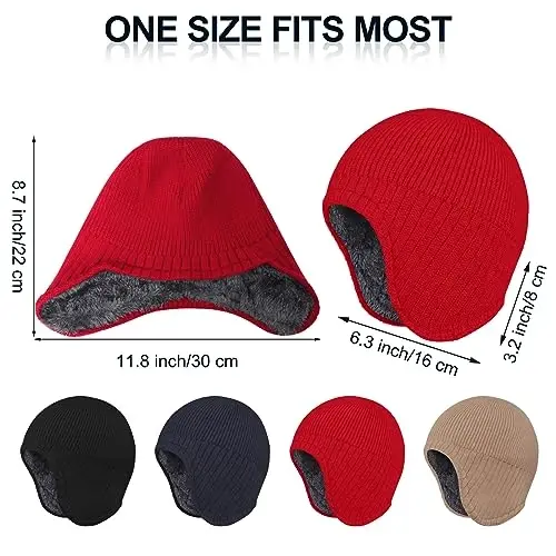 Apoway 4 Pack Winter Warm Earflap Hat Thick Fleece Lined Beanie with Ear Cover Stretchy Watch Skull Cap for Men Women - 2