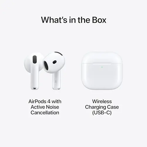 Apple AirPods 4 Wireless Earbuds, Bluetooth Headphones, with Active Noise Cancellation, Adaptive, Transparency Mode, Personalized Spatial Audio, USB-C Charging Case, Wireless Charging, H2 Chip - 6