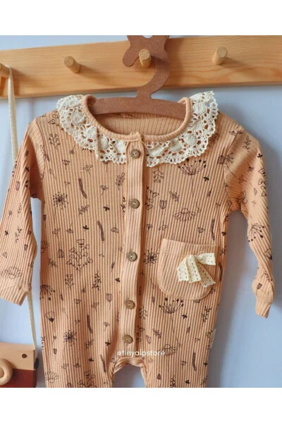 Apple Blossom Patterned Soft Fabric with Lace Detail - 5