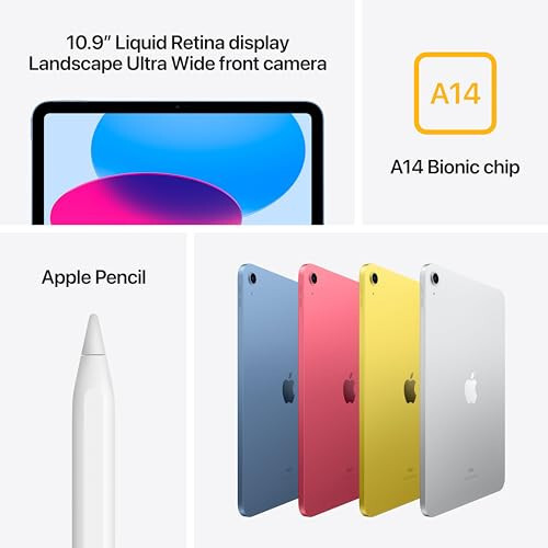 Apple iPad (10-avlod): A14 Bionic chipli, 10.9 dyuymli Liquid Retina displey, 64GB, Wi-Fi 6, 12MP oldingi/12MP orqa kamera, Touch ID, Kun bo'yi batareya muddati - Sariq - 3