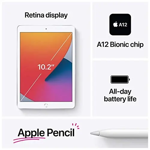 Apple iPad (10.2 dyuym, Wi-Fi, 32GB) - Kumush (Eng so'nggi model, 8-avlod) (Qayta tiklangan) - 1