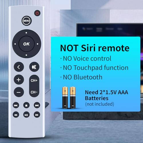 Apple TV 4K/ Gen 1 2 3 4/ HD A2843 A2737 A2169 A1842 A1625 A1427 A1469 A1378 A1218 A1294 (Sesli Komut Özelliği Yok) Modelleri İçin Uyumlu Evrensel Yedek Kumanda - 5