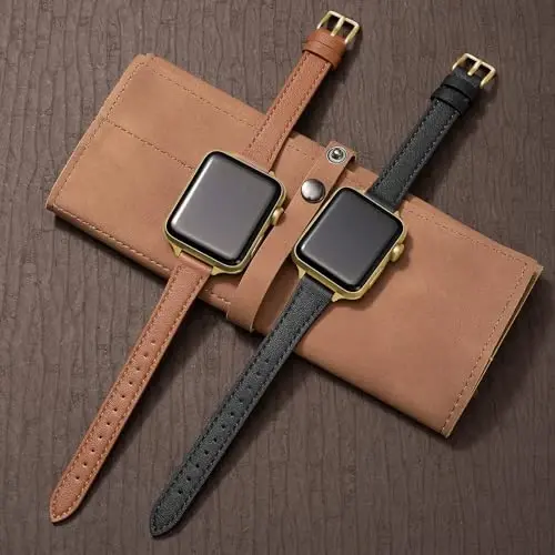 SEURE 2-pack Leather Bands Compatible with Apple Watch Band for women 38mm 40mm 41mm 42mm 44mm 45mm 46mm 49mm,Genuine Leather Band Slim Thin Strap for iWatch Ultra SE Series 11/10/9/8/7/6/5/4/3/2/1 - 3
