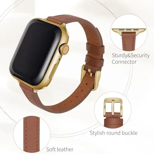 SEURE 2-pack Leather Bands Compatible with Apple Watch Band for women 38mm 40mm 41mm 42mm 44mm 45mm 46mm 49mm,Genuine Leather Band Slim Thin Strap for iWatch Ultra SE Series 11/10/9/8/7/6/5/4/3/2/1 - 4