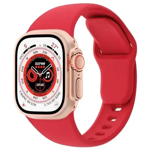 Apple Watch 38mm 40mm 41mm 42mm 44mm 45mm 49mm bilan mos keladigan sport bantlari, yumshoq silikon almashtiriladigan suv o'tkazmaydigan tasmali bilaguzuk iWatch Series Ultra 10/9/8/7/6/5/4/3/2/1 SE ayollar erkaklar, qizil 