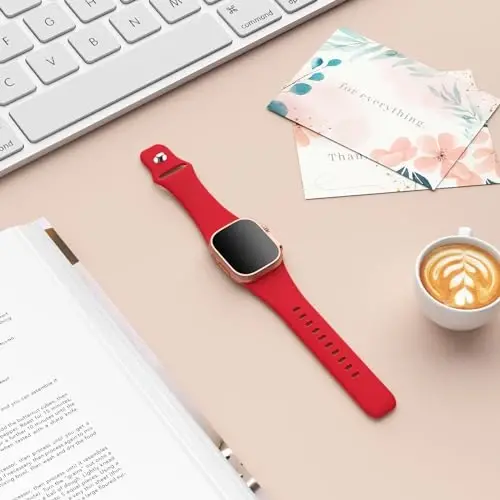 Apple Watch 38mm 40mm 41mm 42mm 44mm 45mm 49mm bilan mos keladigan sport bantlari, yumshoq silikon almashtiriladigan suv o'tkazmaydigan tasmali bilaguzuk iWatch Series Ultra 10/9/8/7/6/5/4/3/2/1 SE ayollar erkaklar, qizil - 2