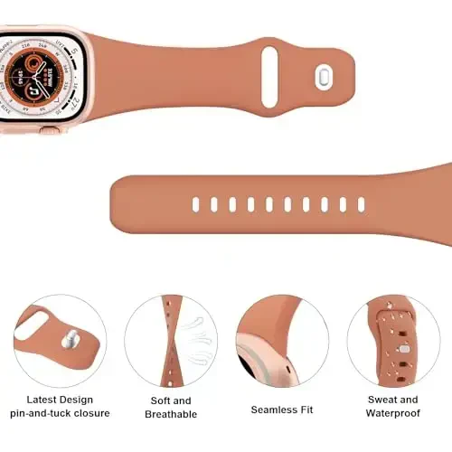 Apple Watch 38mm 40mm 41mm 42mm 44mm 45mm 49mm bilan mos keladigan sport tasmalar, yumshoq silikon almashtiriladigan suv o'tkazmaydigan bilakuzuk iWatch Series Ultra 10/9/8/7/6/5/4/3/2/1 SE ayollar erkaklar, jigarrang - 3