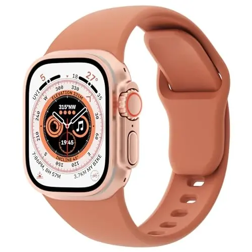 Apple Watch 38mm 40mm 41mm 42mm 44mm 45mm 49mm bilan mos keladigan sport tasmalar, yumshoq silikon almashtiriladigan suv o'tkazmaydigan bilakuzuk iWatch Series Ultra 10/9/8/7/6/5/4/3/2/1 SE ayollar erkaklar, jigarrang 