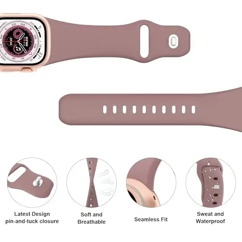 Apple Watch 38mm 40mm 41mm 42mm 44mm 45mm 49mm bilan mos keluvchi sport tasmalar, yumshoq silikon almashtiriladigan suv o'tkazmaydigan bilaguzuk iWatch Series Ultra 10/9/8/7/6/5/4/3/2/1 SE ayollar erkaklar uchun, tutun binafsha - 3