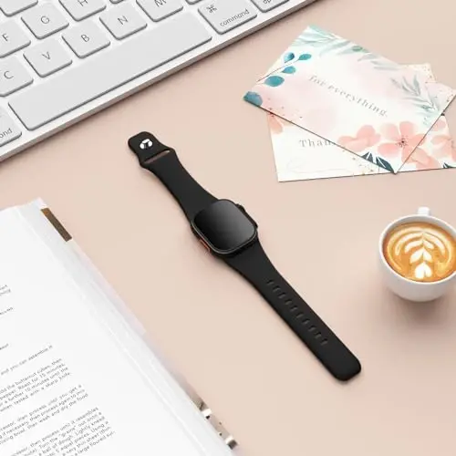 Sport Bands Compatible with Apple Watch 38mm 40mm 41mm 42mm 44mm 45mm 49mm, Soft Silicone Replacement Waterproof Strap Wristband for iWatch Series Ultra 10/9/8/7/6/5/4/3/2/1 SE Women Men, Black - 2