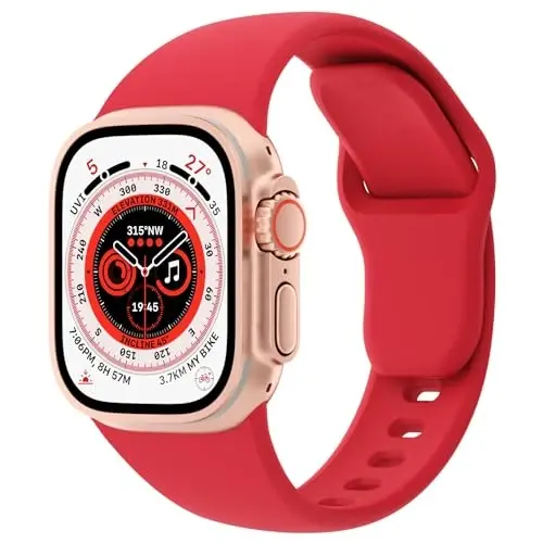 Sport Bands Compatible with Apple Watch 38mm 40mm 41mm 42mm 44mm 45mm 49mm, Soft Silicone Replacement Waterproof Strap Wristband for iWatch Series Ultra 10/9/8/7/6/5/4/3/2/1 SE Women Men, Red 