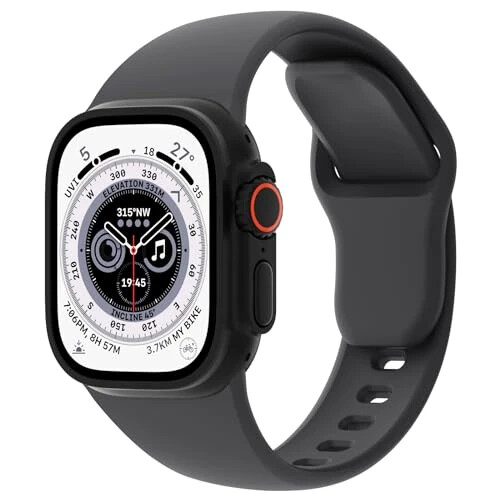 Sport Bands Compatible with Apple Watch 38mm 40mm 41mm 42mm 44mm 45mm 49mm, Soft Silicone Replacement Waterproof Strap Wristband for iWatch Series Ultra 10/9/8/7/6/5/4/3/2/1 SE Women Men, Anthracite - SPORT