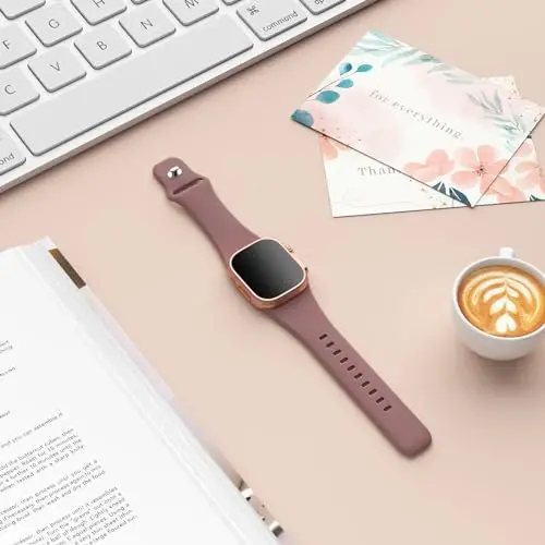 Sport Bands Compatible with Apple Watch 38mm 40mm 41mm 42mm 44mm 45mm 49mm, Soft Silicone Replacement Waterproof Strap Wristband for iWatch Series Ultra 10/9/8/7/6/5/4/3/2/1 SE Women Men, Smoke Violet - 2