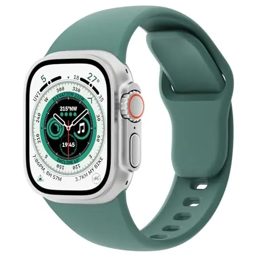 Sport Bands Compatible with Apple Watch 38mm 40mm 41mm 42mm 44mm 45mm 49mm, Soft Silicone Replacement Waterproof Strap Wristband for iWatch Series Ultra 10/9/8/7/6/5/4/3/2/1 SE Women Men, Midnight Green - 1