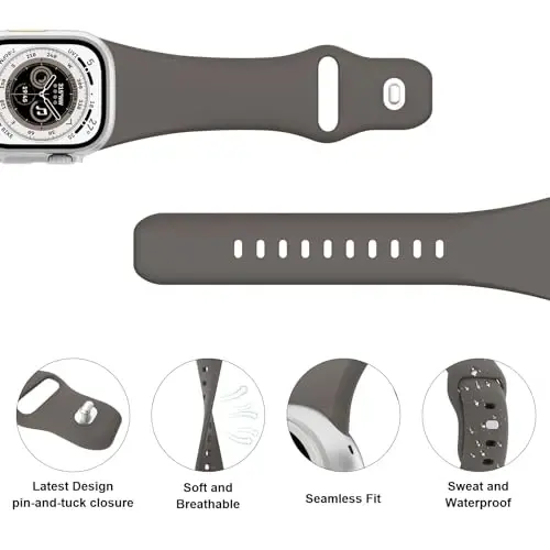 Sport Bands Compatible with Apple Watch 38mm 40mm 41mm 42mm 44mm 45mm 49mm, Soft Silicone Replacement Waterproof Strap Wristband for iWatch Series Ultra 10/9/8/7/6/5/4/3/2/1 SE Women Men, Clay - 3