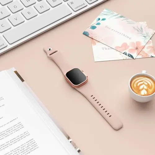 Sport Bands Compatible with Apple Watch 38mm 40mm 41mm 42mm 44mm 45mm 49mm, Soft Silicone Replacement Waterproof Strap Wristband for iWatch Series Ultra 10/9/8/7/6/5/4/3/2/1 SE Women Men, Pink Sand - 2