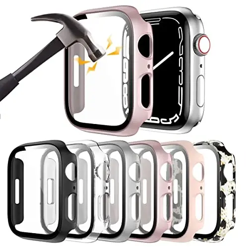 Rontion 6 Pack Hard PC Case for Apple Watch 38mm Series 3/2/1 with Tempered Glass Screen Protector, Ultra-Thin Scratch Resistant Full Protective Bumper Cover for iWatch 38mm Accessories - RONTION
