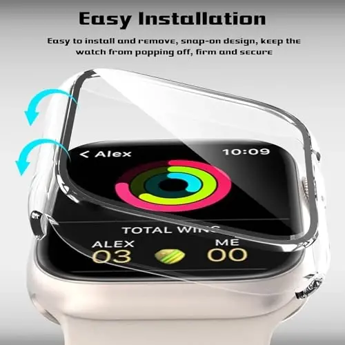 Apple Watch 40mm SE Series 6/5/4/SE 2-avlod uchun 2 dona g‘ilof, закалённое shisha ekran himoyachisi bilan, EWUONU to‘liq himoya qopqog‘i qattiq kompyuter bamperi iWatch 40mm uchun, shaffof - 3