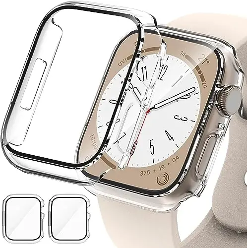 2 Pack Case for Apple Watch 40mm SE Series 6/5/4/SE 2nd Gen with Tempered Glass Screen Protector, EWUONU Full Protective Cover Hard PC Bumper Face Cover for iWatch 40mm, Clear - EWUONU