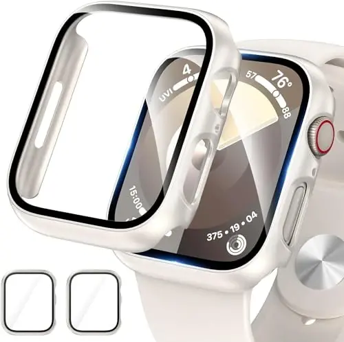 2 Pack Case for Apple Watch 40mm SE Series 6/5/4/SE 2nd Gen with Tempered Glass Screen Protector, EWUONU Full Protective Cover Hard PC Bumper Face Cover for iWatch 40mm (Starlight) - EWUONU